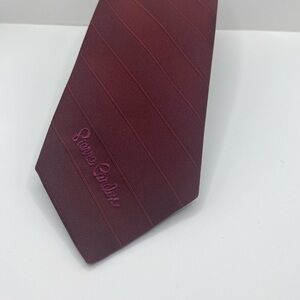 Pierre Cardin Men’s Vintage Tie - Burgundy striped pattern slim design
